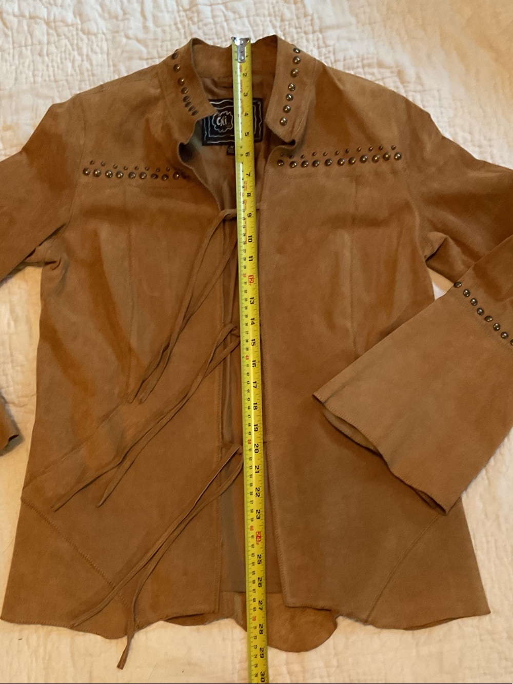 Chi By Falchi Suede Leather Studded Coat Western Boho Jacket Size M - Picture 9 of 14